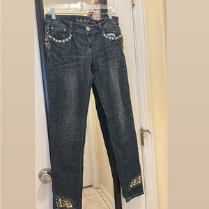 L.A. Idol Black Skinny Jeans with Gold Accents
